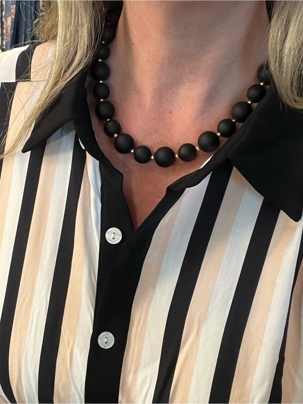 Matte Black Beaded Statement Necklace for Women